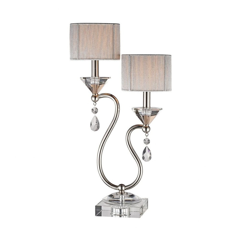 Polished Nickel Twin Arm Table Lamp with Taupe Fabric Shades