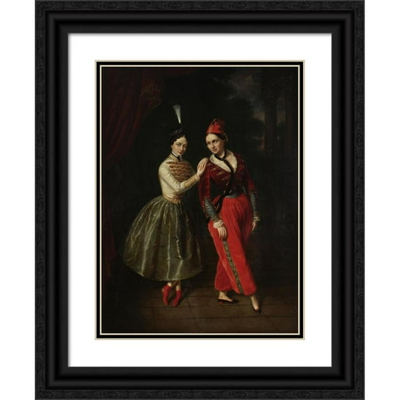 Ksawery Jan Kaniewski 11x14 Black Ornate Wood Framed Double Matted Museum Art Print Titled: Portrait of the Sisters Karolina and Anna Strauss, Ballet Dancers from Teatr Wielki (circa 18