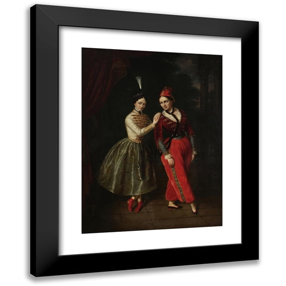 Ksawery Jan Kaniewski 19x24 Black Modern Framed Museum Art Print Titled - Portrait of the Sisters Karolina and Anna Strauss, Ballet Dancers from Teatr Wielki (circa 1853)