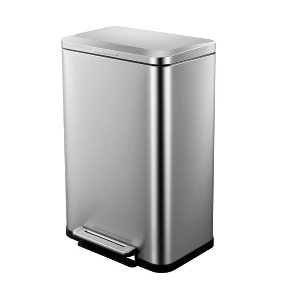 Kselythan 13 Gallon/50 L Garbage Can, Stainless Steel Kitchen Step Trash Can, Rectangular Metal Kitchen Garbage Bin with Soft Close Lid, Fingerprint-Proof Trash Bin