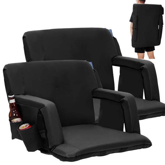 Kselythan 2 Pack Stadium Seats with Back Support and Padded Cushion - Extra Wide Bleacher Chair with Anti-Slip Mat - Reclining Stadium Football Seats - 6 Adjustable Angle, Large Pockets, Cup Holders