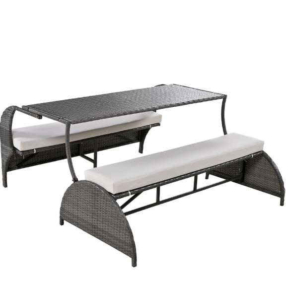 Kselythan 2-in-1 Convertible Picnic Upholstered Bench Table,57.1" Outdoor Loveseat,Portable Picnic Table Couch,Convertible To 4 Seats&1 Table,For Garden,Lawn,Backyard,Porch,Patio