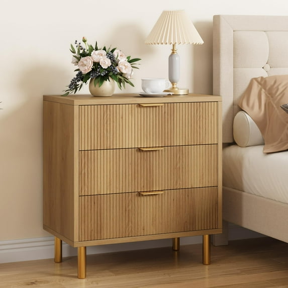 Kselythan 3 Drawer Dresser for Bedroom, 30inch Tall Dresser Organizer, Wood Dresser with Metal Legs, Modern Chest of Drawers, Large Dresser for Closet, Living Room, Hallway