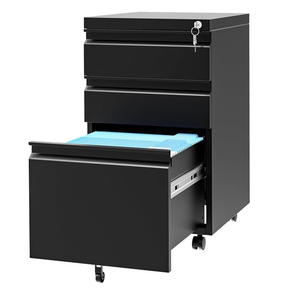 Kselythan 3-Drawer Mobile File Cabinet with Lock, Rolling Metal Under Desk Filing Cabinet, Space-Saving Storage Organizer Fits Letter/Legal/A4 Files, Easy Assembly for Home & Office