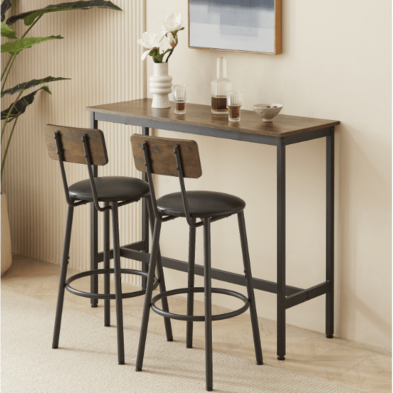 Kselythan 3 Piece Dining Table Set Bar Table and Chairs Set Narrow Bar Table Set With 2 Upholstered Stools Wooden Backrest Ring shaped Footrest For
