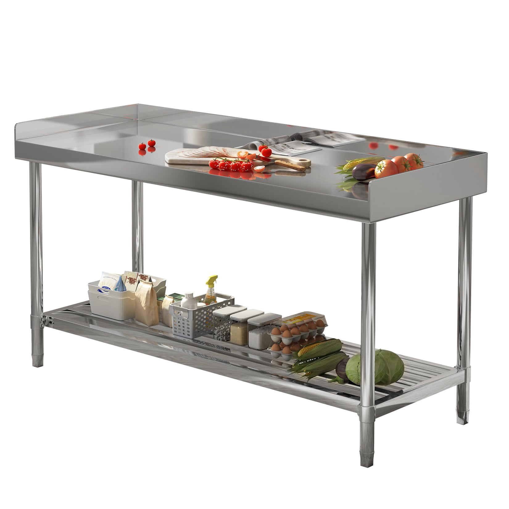 Kselythan 30 x 36 Inches Stainless Steel Work Table with Backsplash for Prep & Work,Folding NSF Heavy Duty Commercial Food Prep Worktable with Adjustable Undershelf,for Restaurant,Home and Hotel