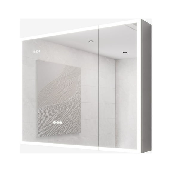 Kselythan 36 x 30 Inch LED Lighted Bathroom Medicine Cabinet With Mirror,Clock & Temp Display, Dimming, Defog,Recessed Or Surface led Medicine Cabinet,Double Door Storage Cabinet