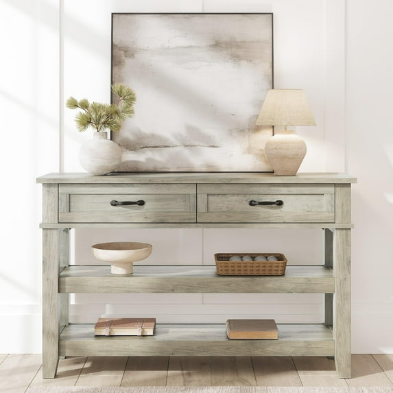 Kselythan 47.2" Entryway Table,Entryway Console Table with 2 Storage Drawers,3 Tier Industrial Metal Sofa Table,Modern Sofa Table with Storage Shelf,Hallway Table for Entry,Living Room