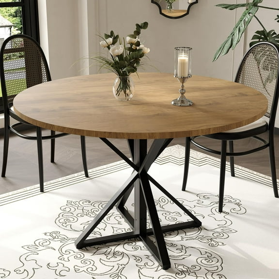 Kselythan 47.2 Inch Round Dining Table for 4,Dining Table,Circle Table,Dining Room Table with Heavy Duty Metal Base,Round Dinner Table,Round Kitchen Table for Kitchen Dinning Room