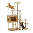thumbnail image 1 of Kselythan 55'' Tall Cat Tree Wood Cat Tree Tower for Indoor Cats,Modern Multi-Level Cat Tower for Large and Small Cats with Wooden Cat Condo,Plush Top Perch,Hammock,Toy Ball,and Sisal Scratching Post, 1 of 7