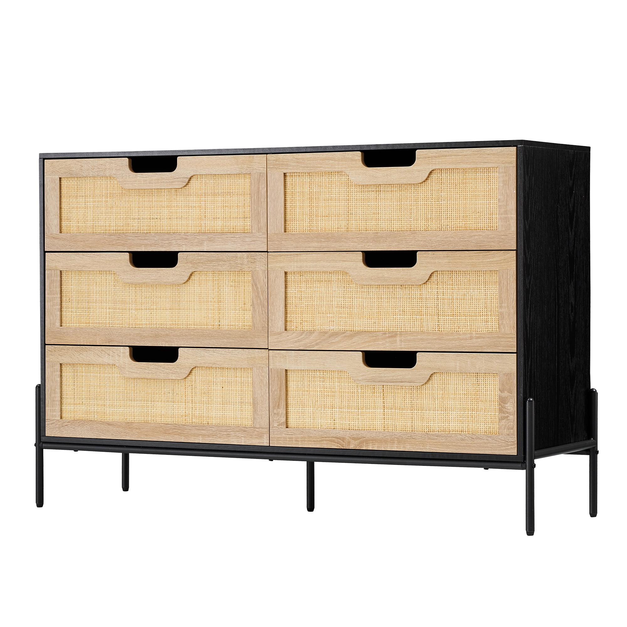 Kselythan 6 Drawer Dresser with Rattan Drawer, Wide Chest of Drawer ...
