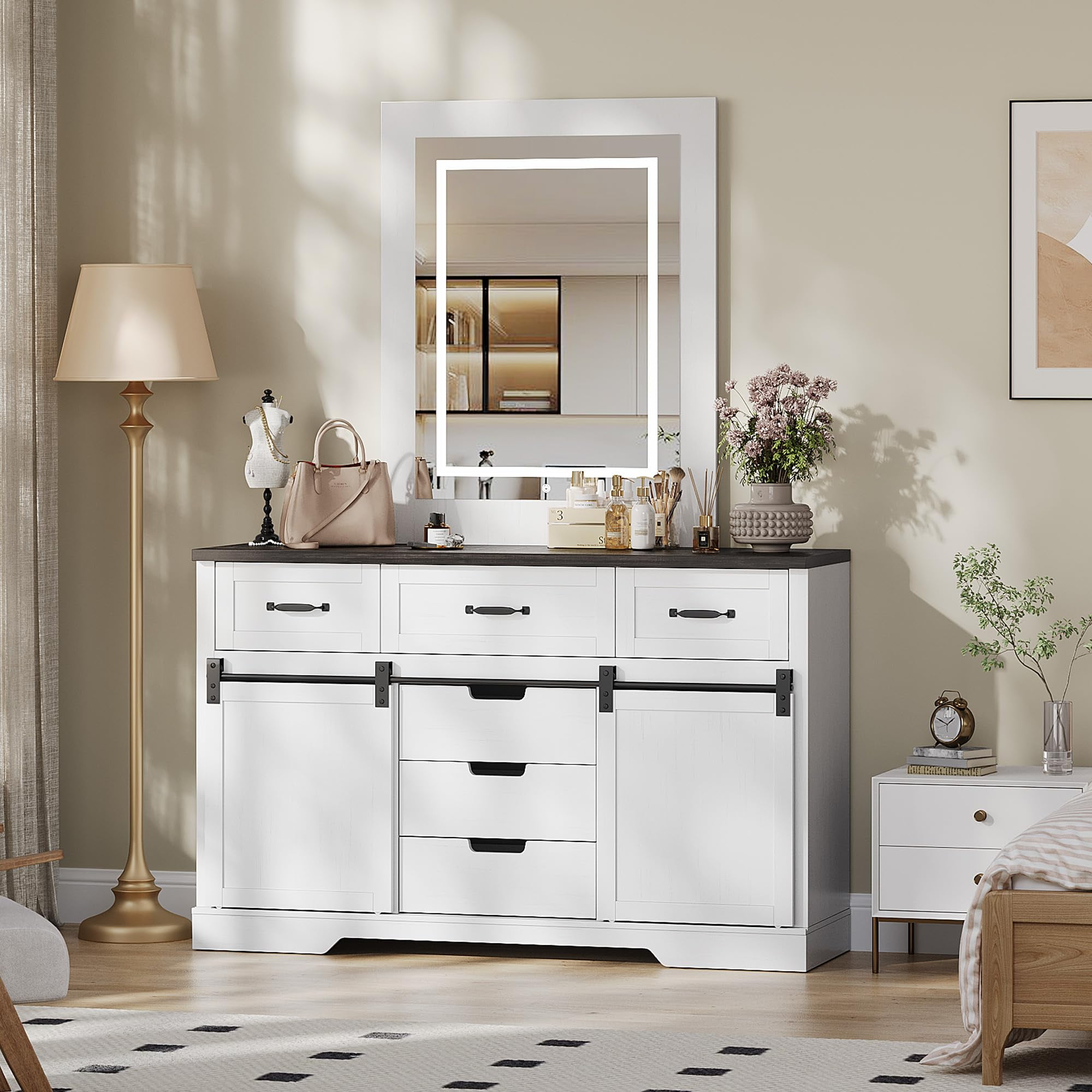 Kselythan 6 Drawers Dresser with Mirror for Bedroom,Makeup Vanity with ...