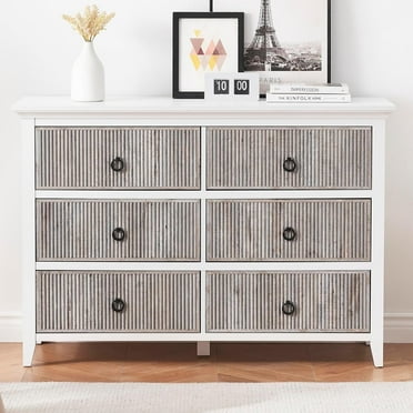 Kselythan 6 Drawers Dresser for Bedroom, 47" Wide Chest of Drawers with Waveform Fluted Drawer, Wood Drawer Organizer for Bedroom Living Room Hallway