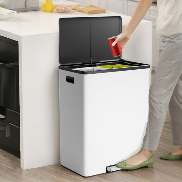 Kselythan 60 Liter / 16 Gallon Step Dual Trash Can,Rectangular Hands-Free Step Trash Can,Recycle Bins with Lid,2 Removable Wastebusket,Step Pedal,Large Stainless Steel Double Trash Bin for Kitchen