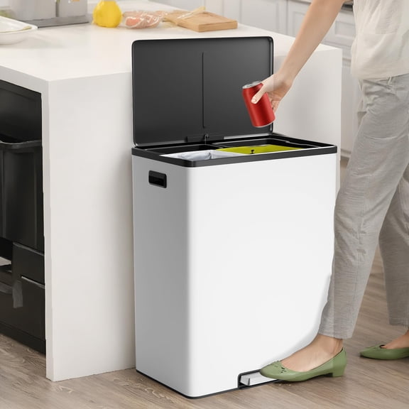 Kselythan 60 Liter / 16 Gallon Step Dual Trash Can,Rectangular Hands-Free Step Trash Can,Recycle Bins with Lid,2 Removable Wastebusket,Step Pedal,Large Stainless Steel Double Trash Bin for Kitchen