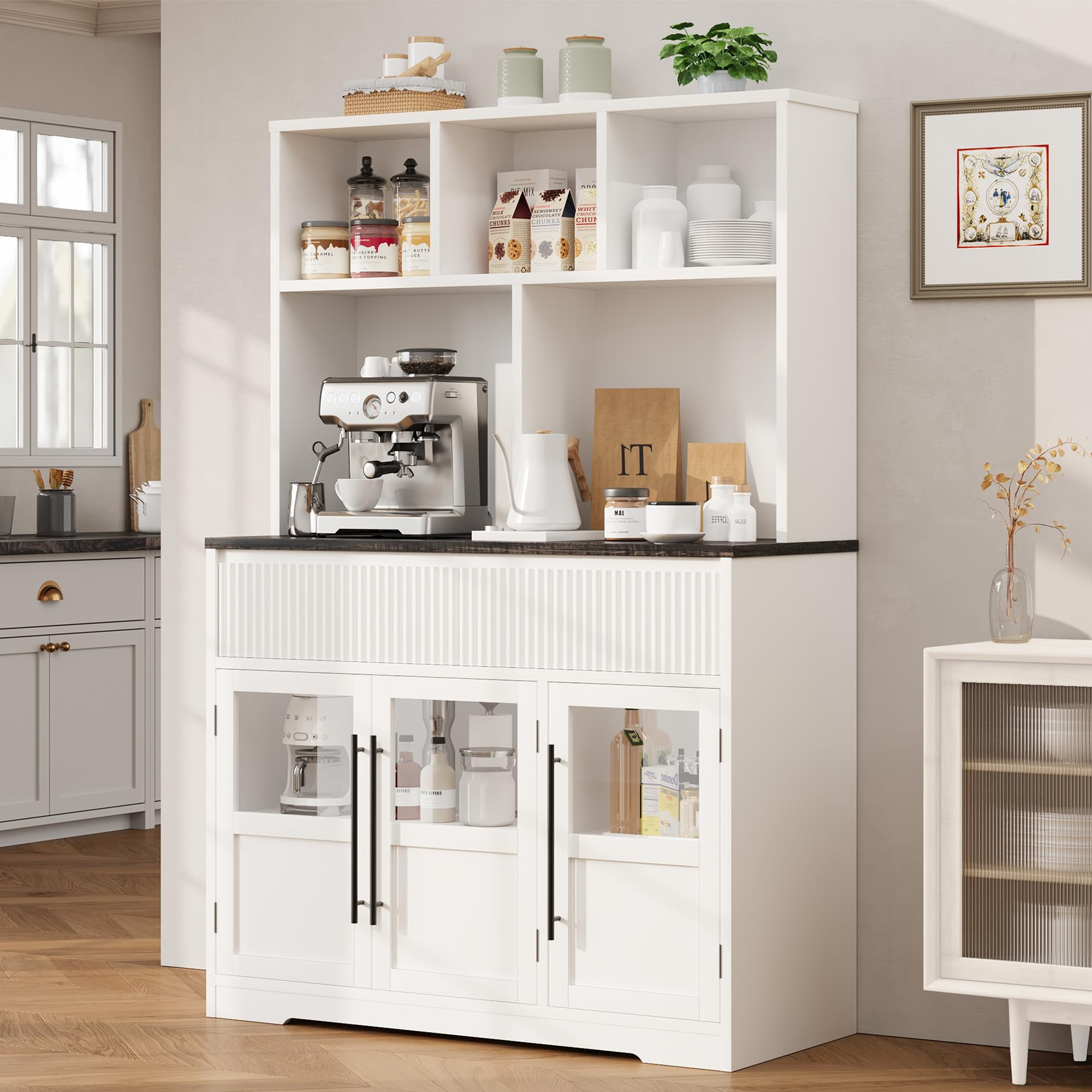 Kselythan 60inch Kitchen Pantry Cabinet, Tall Kitchen Cabinet Pantry Cabinet with Glass Doors ...