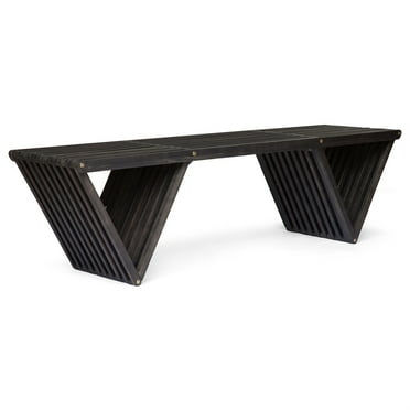 Kselythan 63 Inch Outdoor Acacia Wood Bench,Modern Industrial Bench With Triangle Base,Garden Picnic Long Bench,Park Benches,Rectangular Dining Seat,For Porch Lawns Yard Patio,Dark Grey