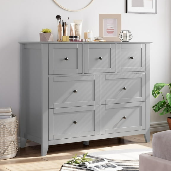 Kselythan 7 Drawers Dresser for Bedroom,Modern and Stylish Dresser,Deep Drawers and Nickel Round Handle,7 Chest of Drawer,Wood Organizer Dresser with Ample Storage Space for Bedroom,Living Room