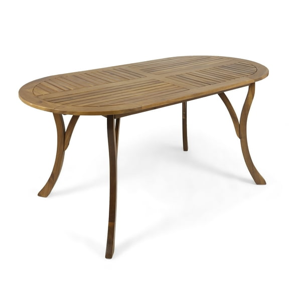 Kselythan 70 Inch Modern Solid Acacia Wood Slatted Dining Table,Outdoor Patio Table,Oval Dining Desk,Coffee Table,Natural Side Table,For Dining Room Patio Garden Backyard