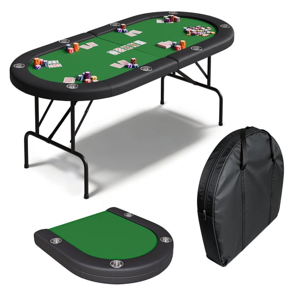 Kselythan 8 Player Oval Poker Table,Foldable Card Table,72" Poker Game Tables with Storage Bag,Collapsible Legs,Padded Rails & Cup Holders,Portable Folding Game Table for Texas Holdem and Blackjack