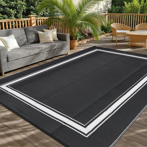 Kselythan 8x10FT Reversible Outdoor Plastic Straw Rug, Waterproof UV Resistant Foldable Patio Carpet, Stain Resistant Lightweight Floor Mat with Portable Bag for Deck, RV, Backyard, Camping