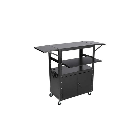 Kselythan AV Presentation Cart with Storage, Adjustable Height Media Cart with Locking Cabinet, Metal Rolling Projector Cart with Keyboard Tray