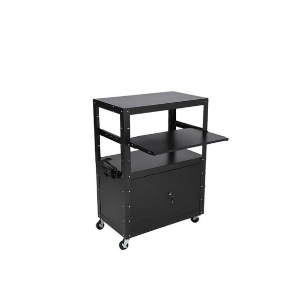Kselythan AV Presentation Cart with Storage, Adjustable Height Media Cart with Locking Cabinet, Metal Rolling Projector Cart with Keyboard Tray