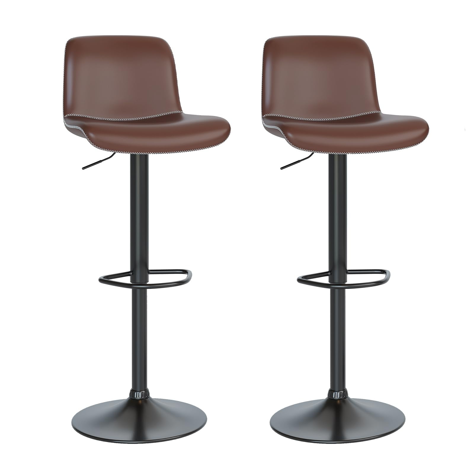 Brown Adjustable Swivel Leather Bar Stools with Metal Footrest (Set of 2)