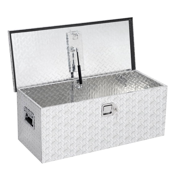 Kselythan Aluminum Truck Bed Toolbox with Sliding Shelf, Heavy Duty Aluminum Tool Box with Side Handle and Lock Keys, Truck Bed Storage Organizer for Pick Up Truck Rv Trailer