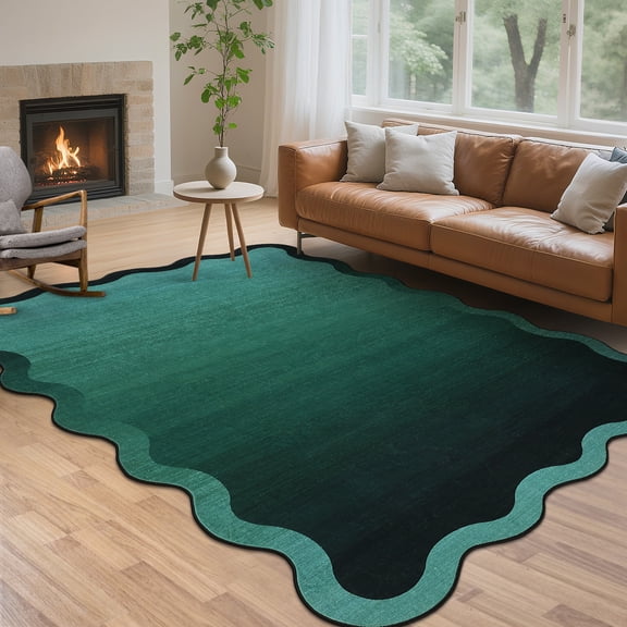 Kselythan Area Rug,Scalloped Washable Rug,Hallway Runner Rug,Low Pile Indoor Carpet,Foldable Non-Slip Floor Mat,Ombre Soft Rug,Living Room Rug For Dining Laundry Bedroom Office