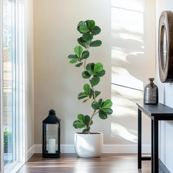 Kselythan Artificial Fiddle Leaf Fig Tree - 5FT Fake Plant with Black Planter,Faux Floor Plant,Indoor and Outdoor Fake Plants for Home or Office Decor- Artificial Plants Indoor