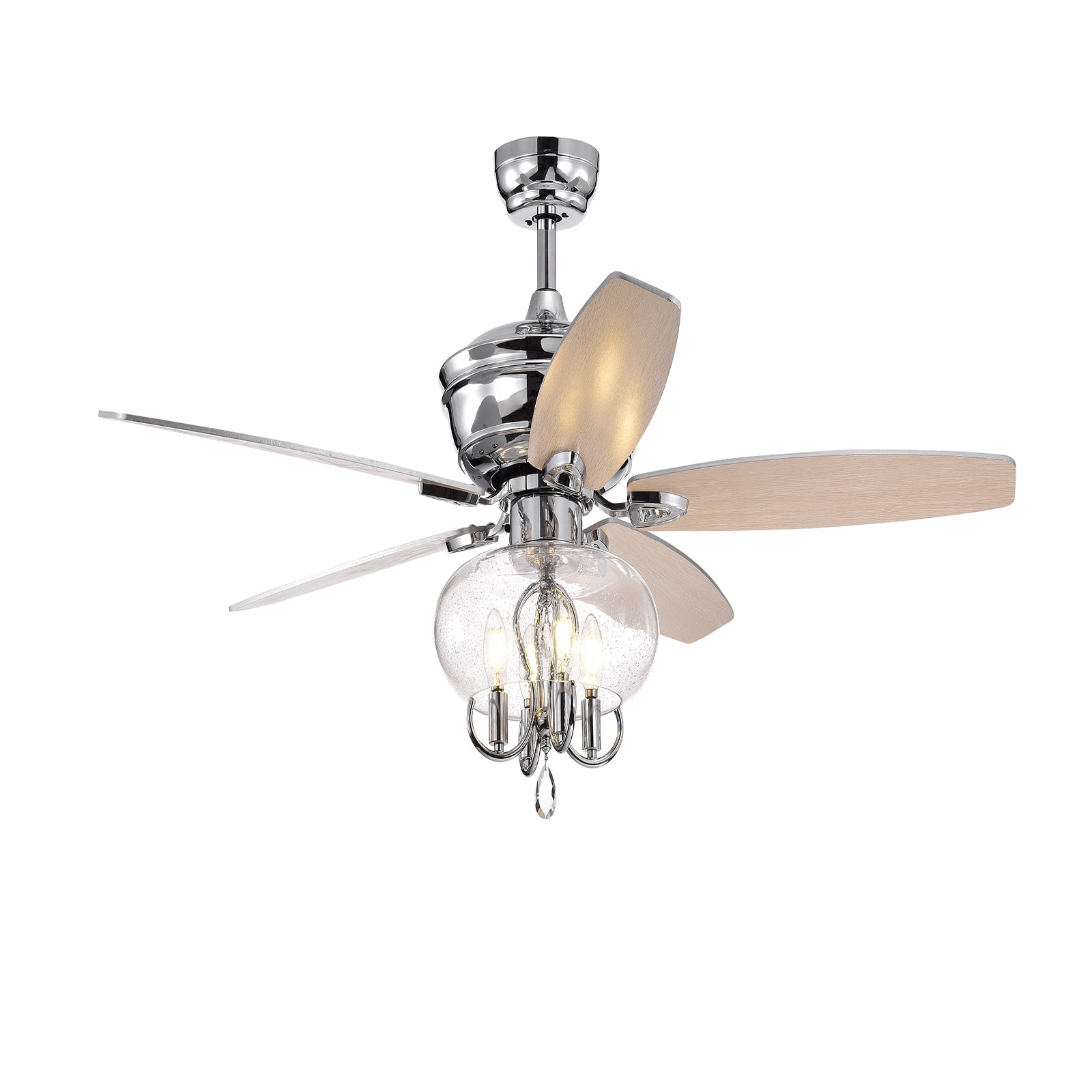 52" Chrome Crystal Chandelier Ceiling Fan with Remote and Lighting