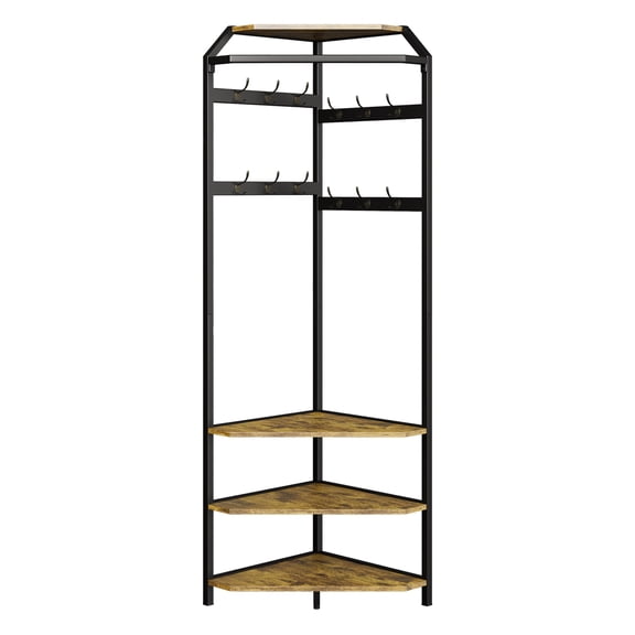Kselythan Corner Coat Rack Hall Tree 71" 3-Tier Storage Shelves with Hooks Freestanding Entryway Organizer Fits Corner Gaps Anti-Tipping for Hallway Closet Mudroom