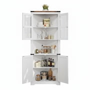 Kselythan Farmhouse Tall Corner Cabinet, Floor Storage Cabinet with Doors, Multi-Tier Shelving Unit for Laundry Room and Indoor Use