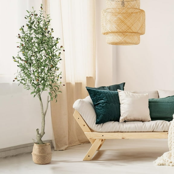 Kselythan Faux Olive Tree 5ft,Tall Faux Olive Tree with White Planter and Green Fake Moss,Olive Trees Artificial Indoor,5 Feet(60in) Fake Olive Tree for Home Office Living Room Bedroom Stairs Foyer