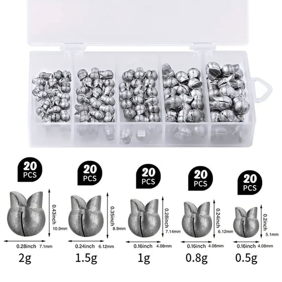 Kselythan Fishing Weights 50 Pcs/100 Pcs, Removable Split Shot Sinker Kit Fishing Egg Weight Round Split Sinker Fishing Tackle Sinker Set For Fisherman Fishing