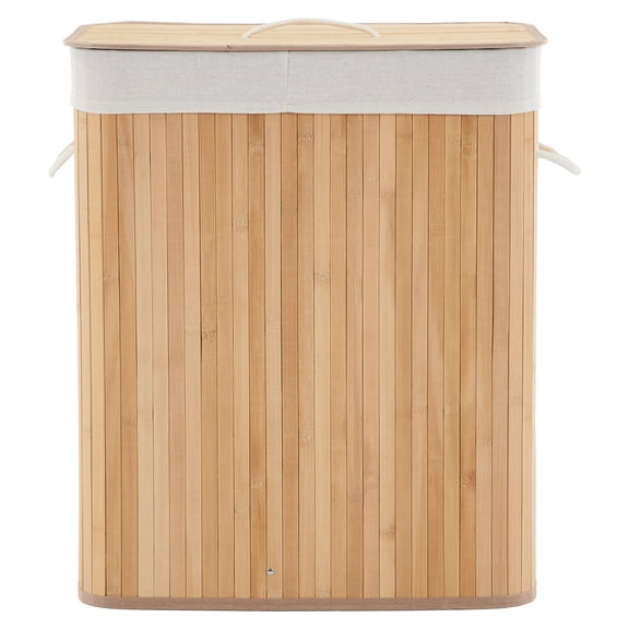 Kselythan Folding Bamboo Laundry Hamper with Lid,28 Gal /106L Wooden Laundry Basket with Washable Liner Bag, Slim Clothes Storage Hamper for Small Bedrooms Apartments Dorms, Rectangle