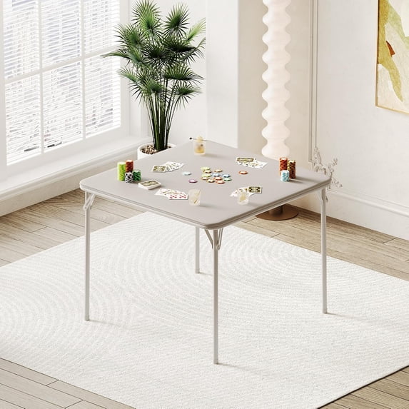 Kselythan Folding Card Table,33.6" Metal Folding Table With PU Soft Cushion,Portable Square Dining Table For Living Room Office Camping Backyard Patio Balcony (No Chair)