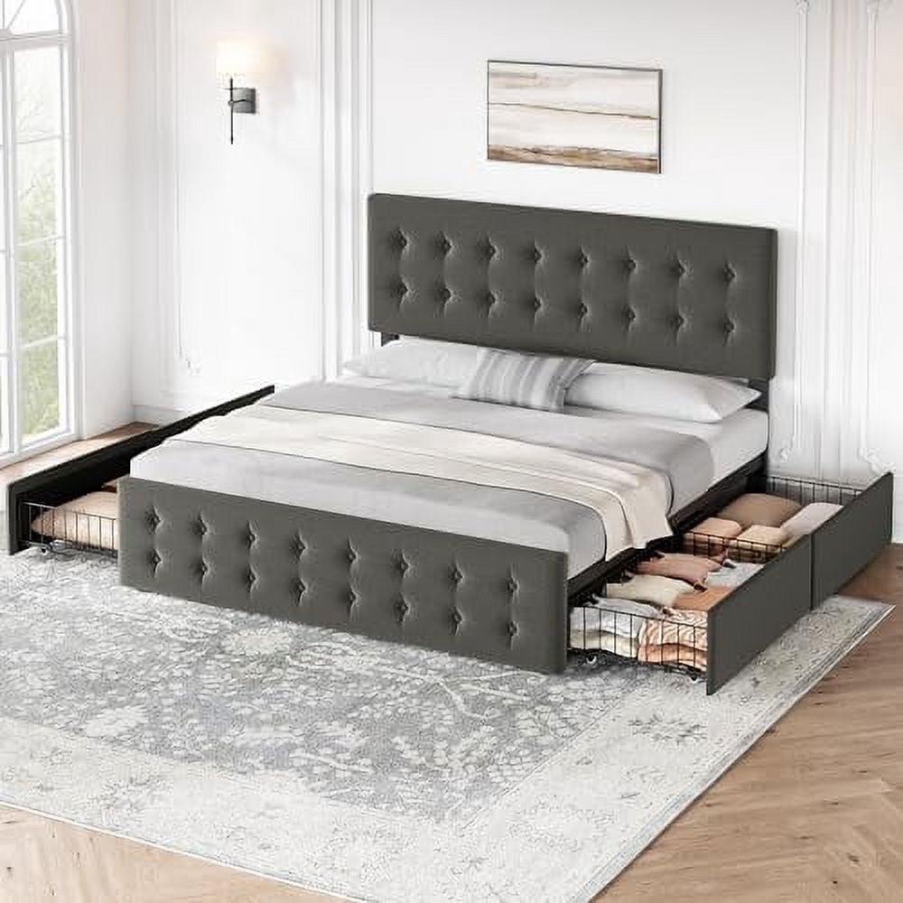 Kselythan Full Size Bed Frame with 4 Storage Drawers and Headboard ...