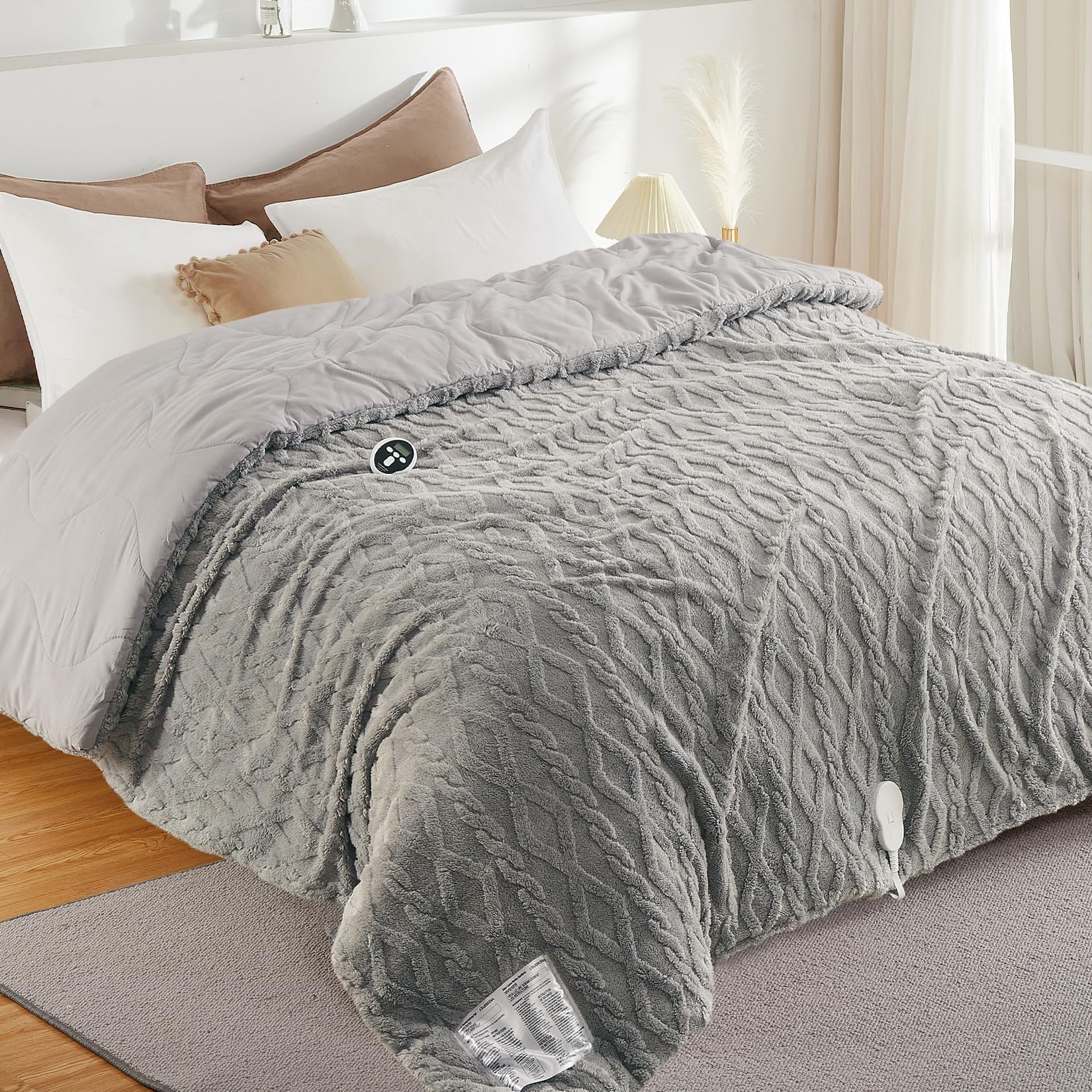 King Size Heated Blanket w 2 Heat Controllers, Purple Polyester main image 0