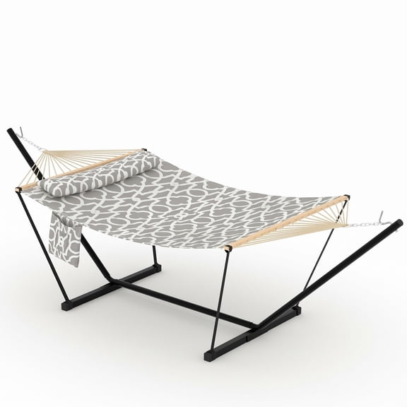 Kselythan Heavy Duty 2 Person Double Hammock Set with Adjustable Steel Stand, 450lb Portable Spreader Bar Hammock for Backyard Beach Camping