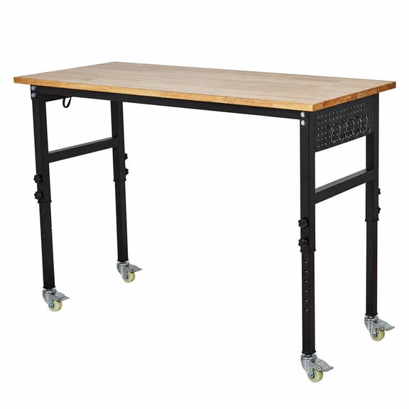 Kselythan Heavy Duty Rubberwood Adjustable Workbench 2200 LBS Load, Work Table Built-in Power Ports Pegboard Tool Organizer for Commercial Home Garage
