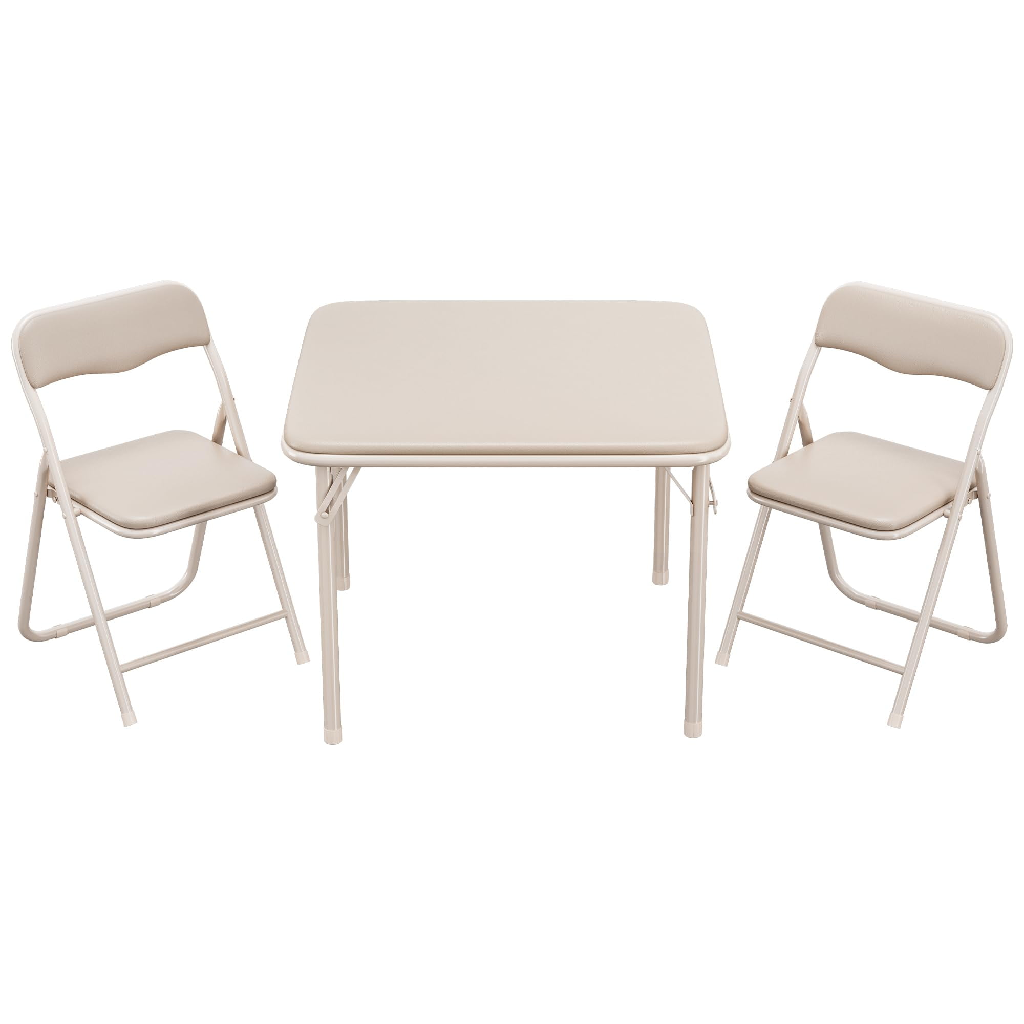 Kselythan Kids 3 Pieces Folding Table and Chairs Set, Boys and Girls Square Table Set with 2 PU Soft Cushion Chair for Eating Reading Playing