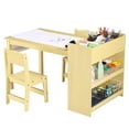 thumbnail image 1 of Kselythan Kids Art Table and 2 Chairs Toddler Craft Drawing Desk with Large Storage Shelves 4 Storage Bins and Paper Roll Kids Activity and Study Table Furniture for Daycare Game Room, 1 of 7