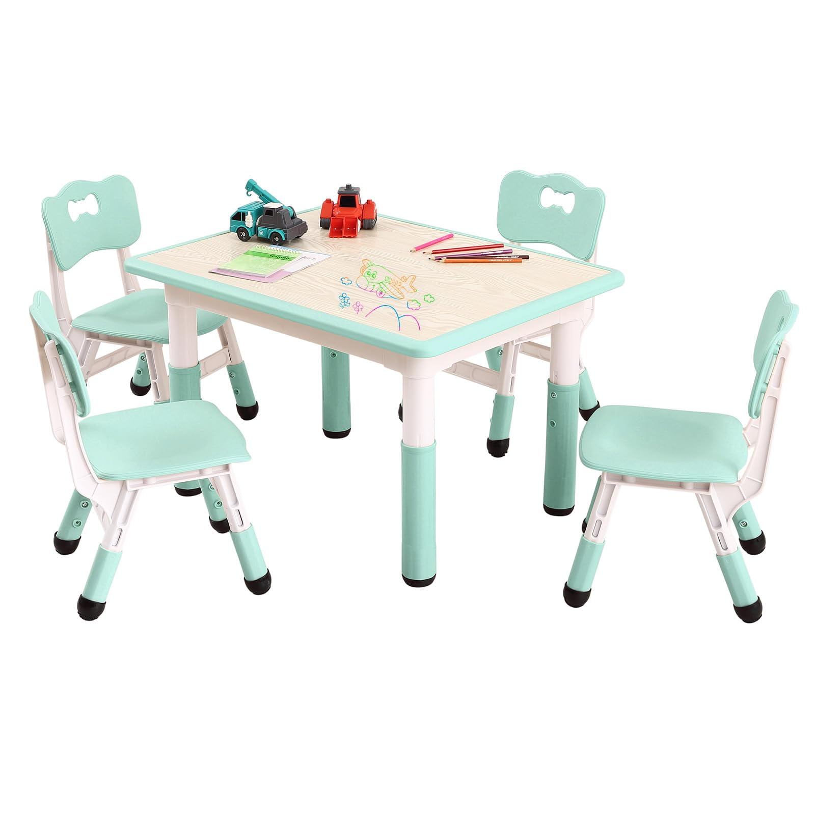 Kselythan Kids Table and 4 Chair Set,Height Adjustable Toddler Arts & Crafts Table and Chair Set for Ages 2-10,Max 300lbs Kids Activity Art Table for Classroom Daycares,Home