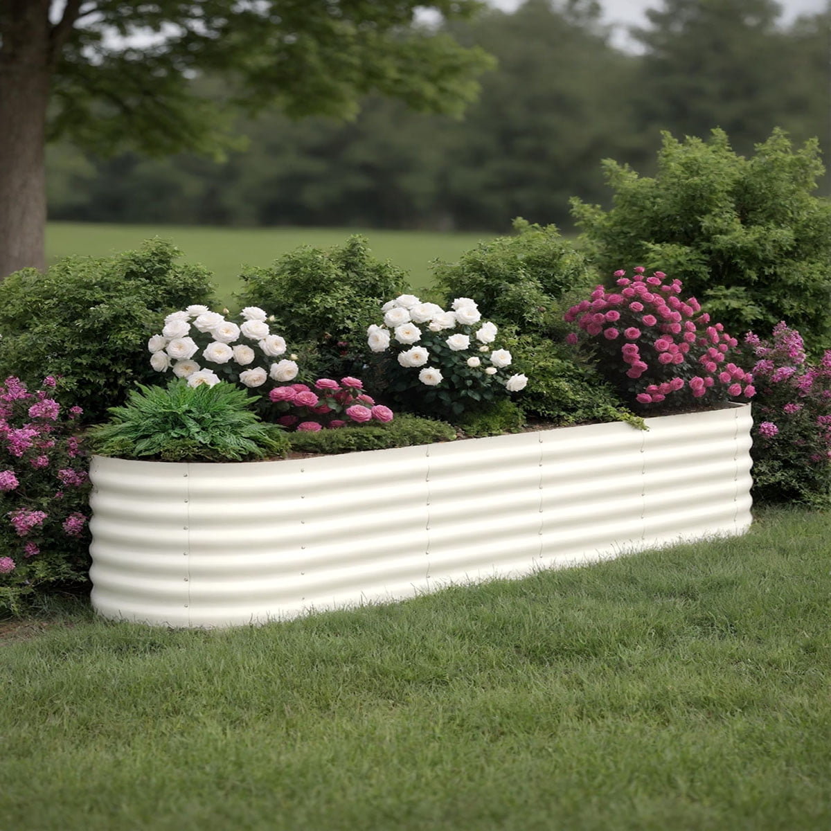 Galvanized Stock Tank Land Guard 2Pack Galvanized Raised Garden Bed Kit, Galvanized Planter Oval Large Metal Raised Garden Boxes Outdoor For Vegetables(Cream Yellow Raised Garden Beds Outdoor