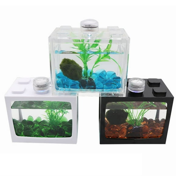 Kselythan Mini Acrylic Fish Bowl, Transparent Small Cube Fish Tank With LED Light For Fish Turtles And Reptiles