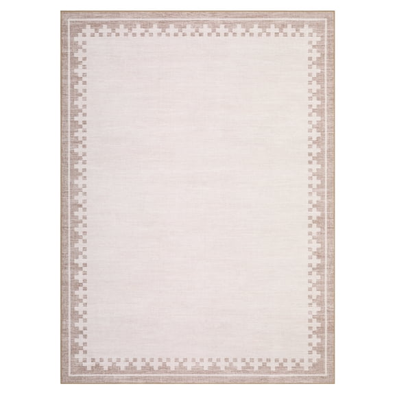 Kselythan Modern Bordered Washable Rug, Soft Faux Wool Low Pile Farmhouse Carpet with Non-Slip Backing, Stain Resistant Foldable Non-Shed Runner & Area Rug for Entryway Bathroom Laundry Room