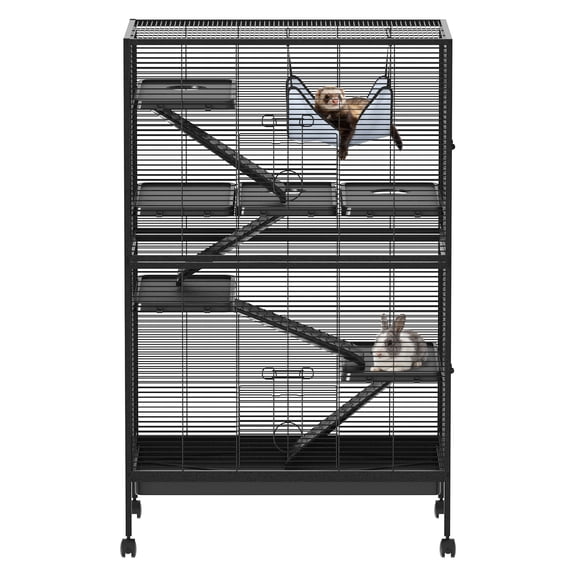 Kselythan Multi-Level Rolling Pet Cage, 5 Tier Metal Ferret Nation Cage with Shelves, Ramps, Hammock & Tray for Small Pets