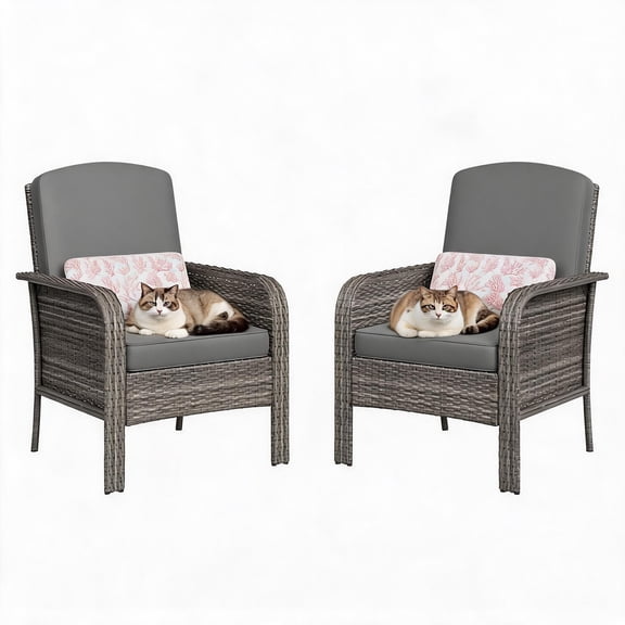 Kselythan Outdoor Patio Sofa Chairs Set Of 2, Wicker Armchairs With 3.1" Thick Cushions & High Backrests, All-Weather Rattan Porch Chairs, Rattan Patio Chairs For Balcony, Deck